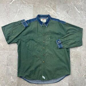 Vintage Levis Shirt Mens XL Metal Button Up Two Tone Green Blue Western Workwear